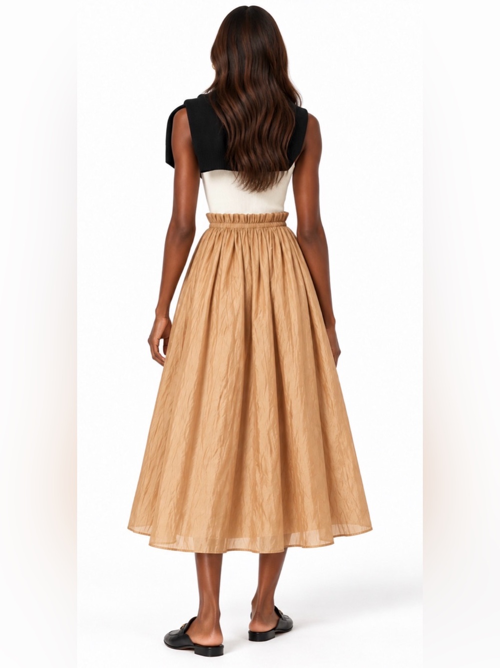 J.Crew Gathered-waist mixy ribbed tank & crinkled skirt midi dress in ivory - Picture 2 of 9